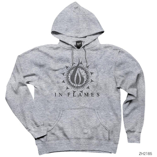 In Flames Logo 2 Gri Kapşonlu Sweatshirt Hoodie