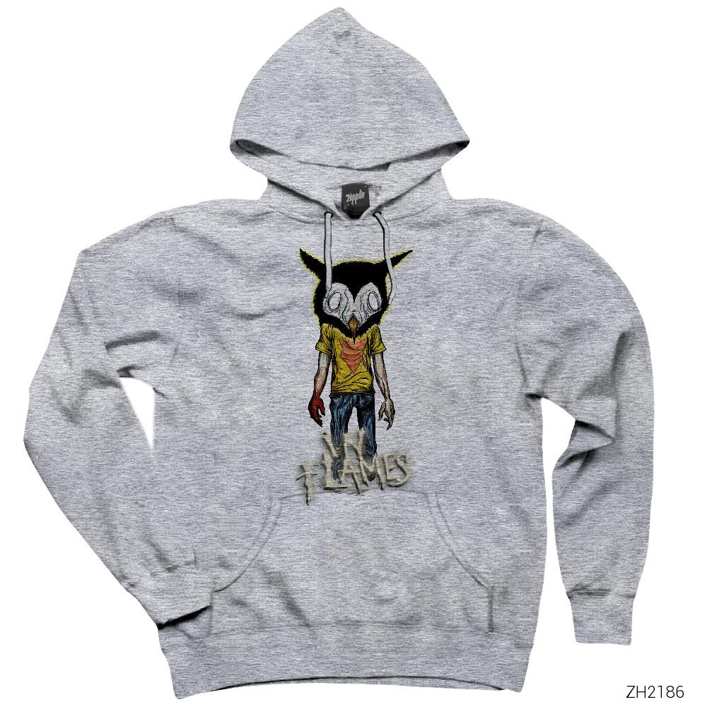 In Flames Monster Gri Kapşonlu Sweatshirt Hoodie