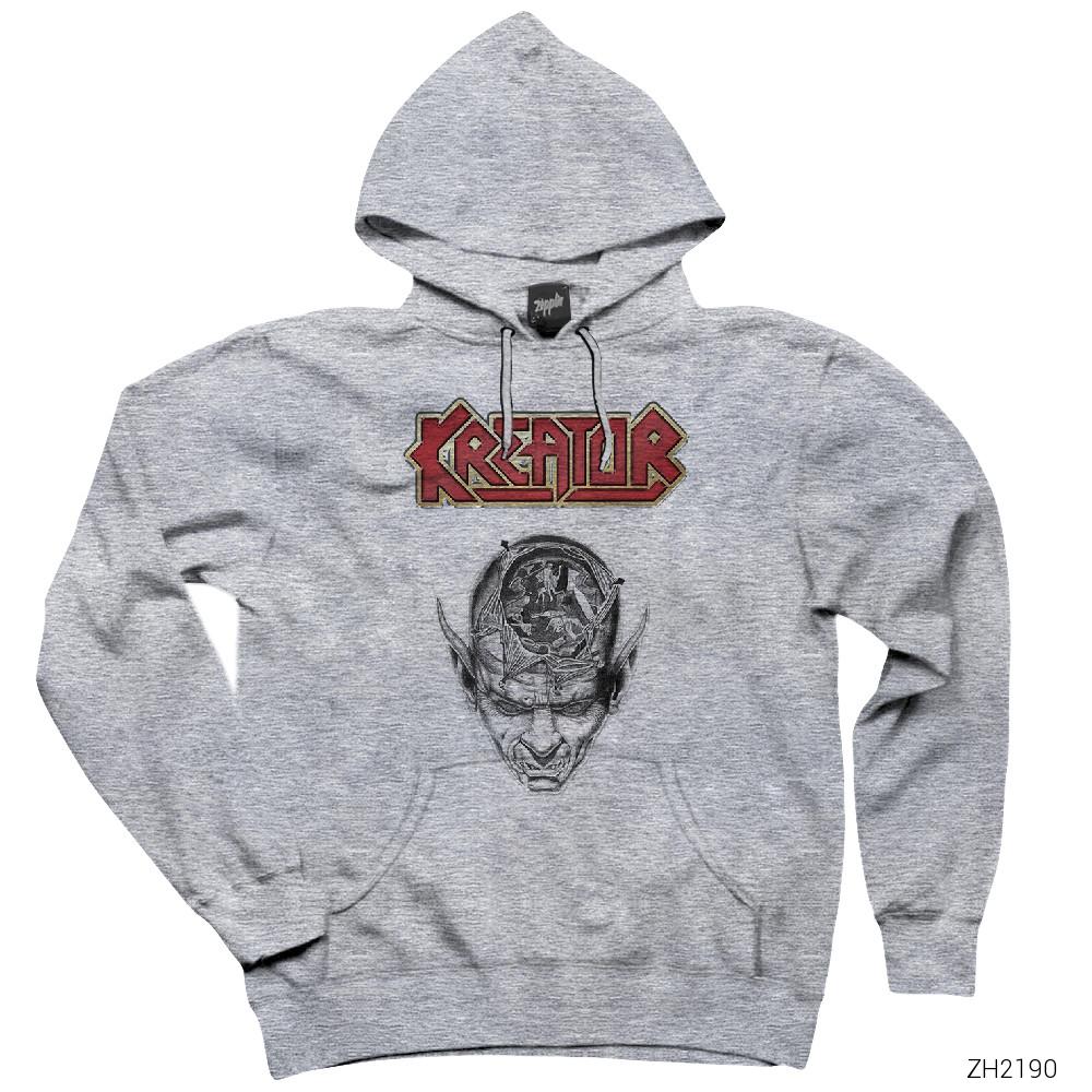 Kreator in Head Gri Kapşonlu Sweatshirt Hoodie