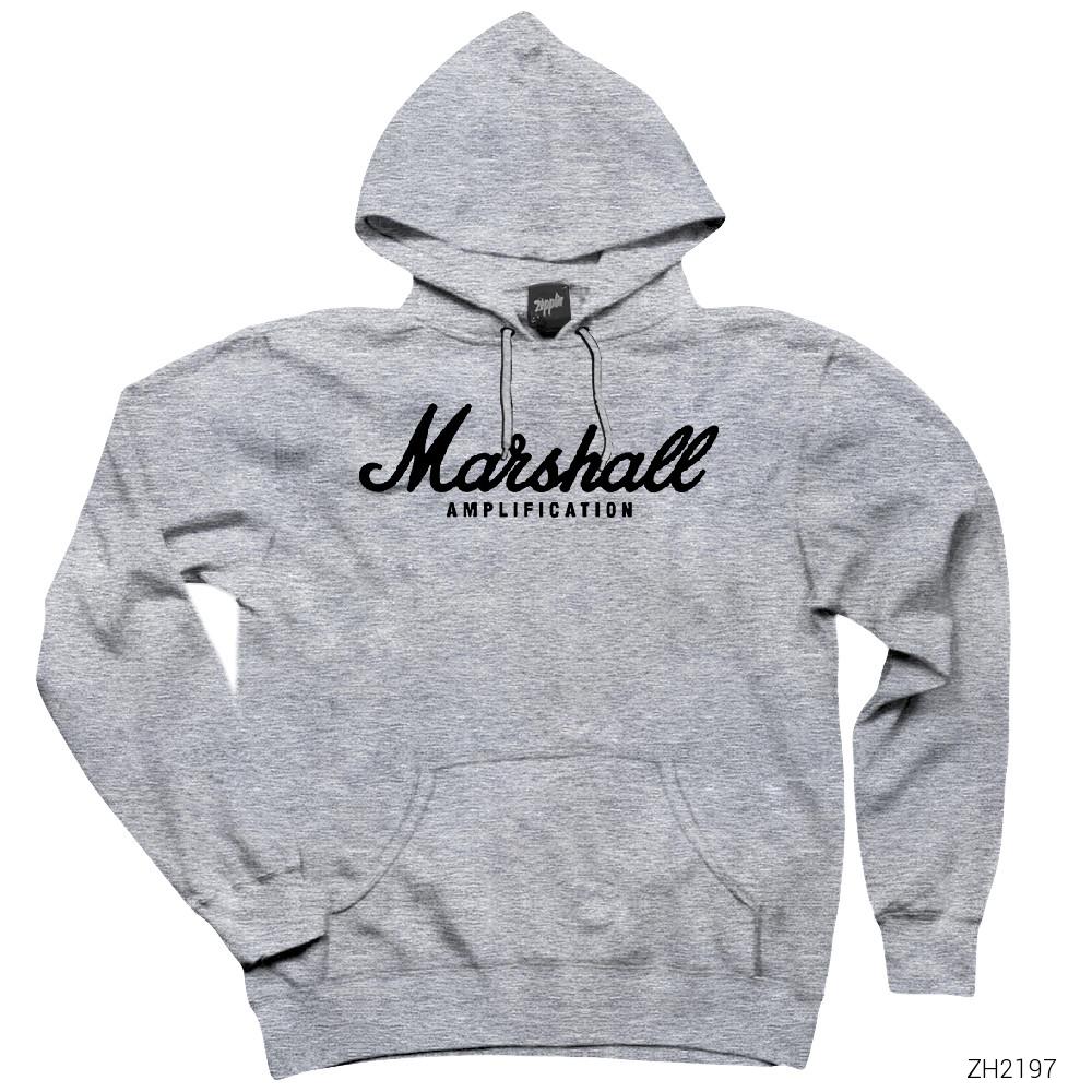 Marshall Logo Gri Kapşonlu Sweatshirt Hoodie