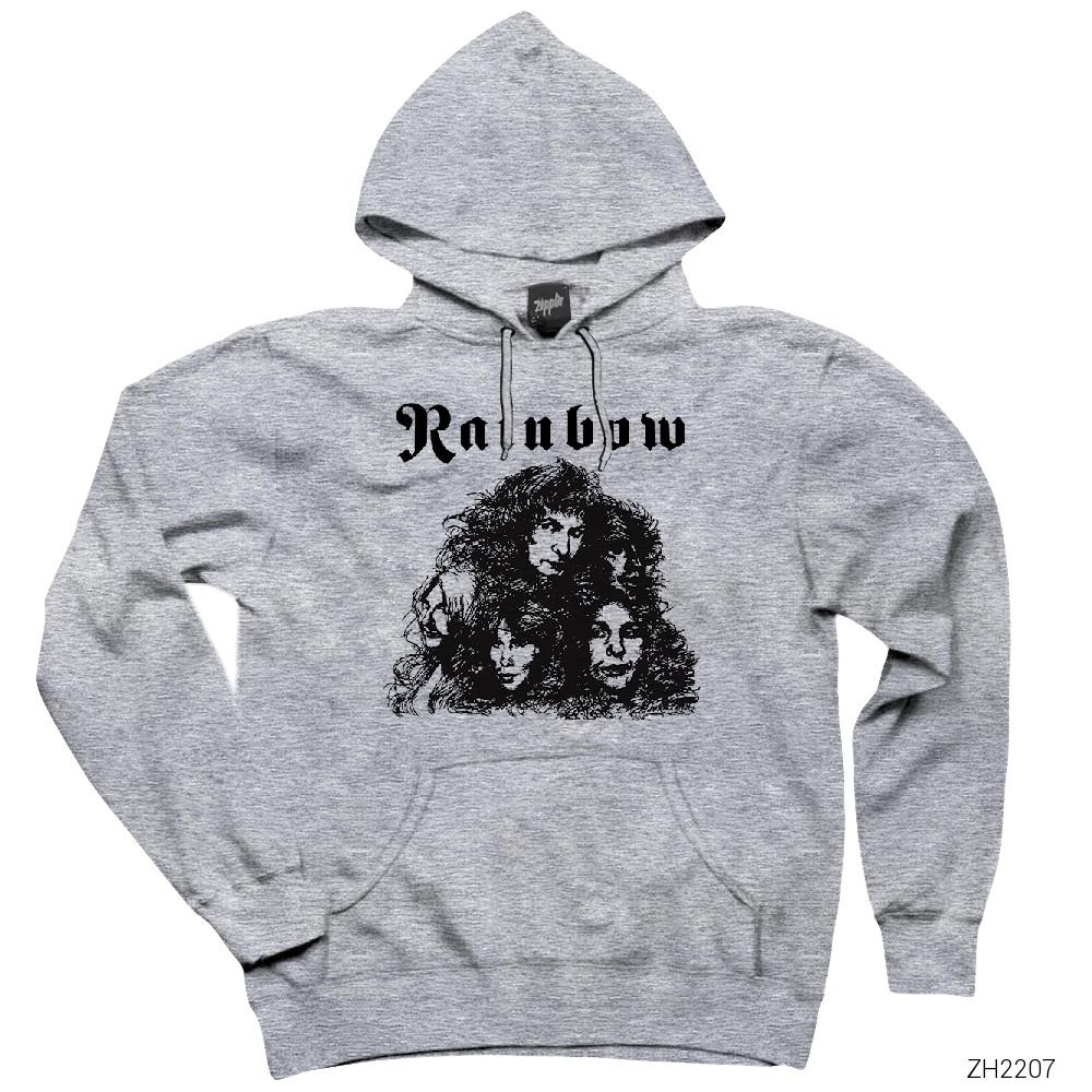 Rainbow Sketch Gri Kapşonlu Sweatshirt Hoodie