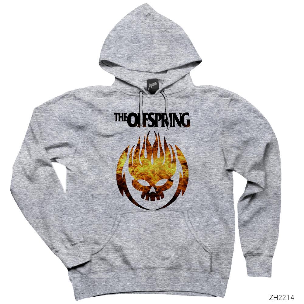 The Offspring Fire Skull Gri Kapşonlu Sweatshirt Hoodie
