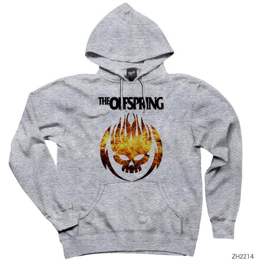 The Offspring Fire Skull Gri Kapşonlu Sweatshirt Hoodie