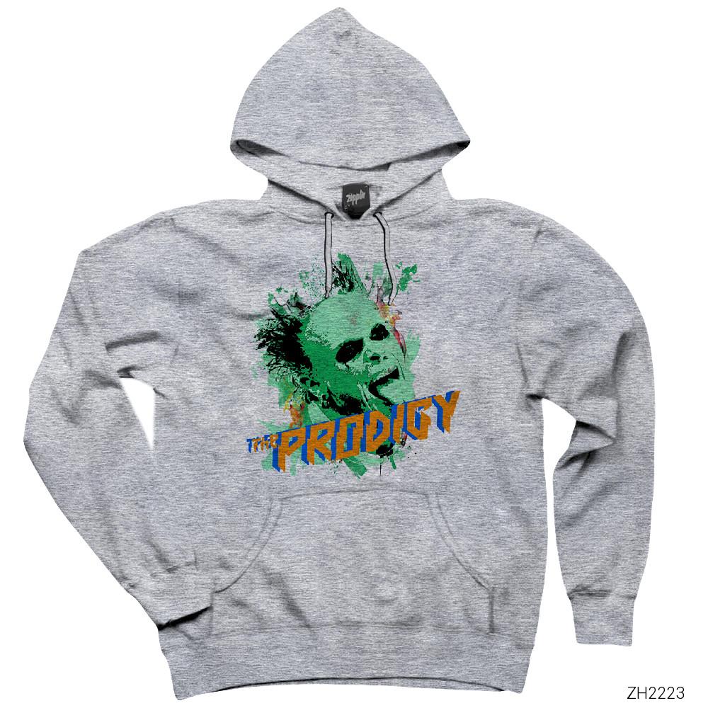 The Prodigy Keith Flint Green Head Gri Kapşonlu Sweatshirt Hoodie