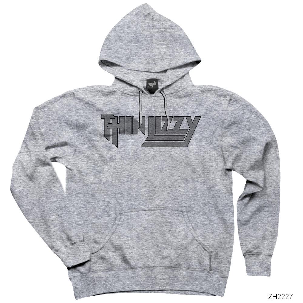 Thin Lizzy Logo Gri Kapşonlu Sweatshirt Hoodie