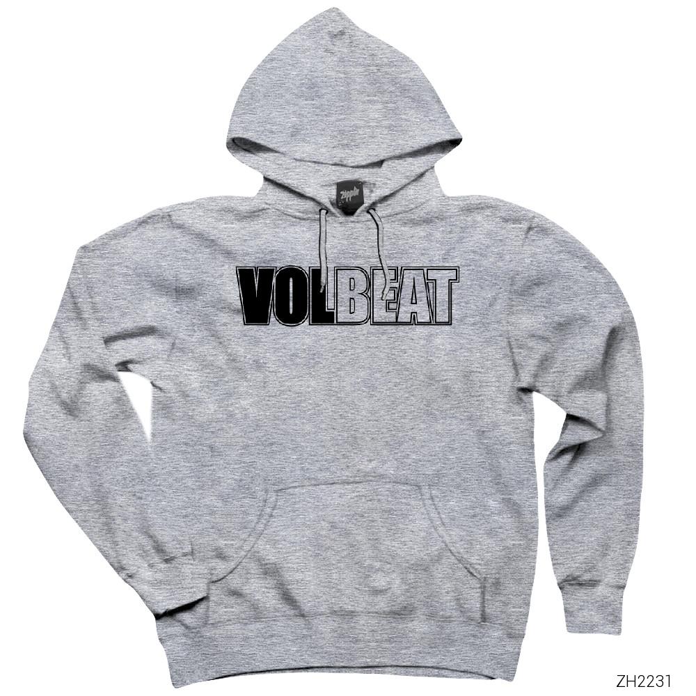 Volbeat Text Gri Kapşonlu Sweatshirt Hoodie