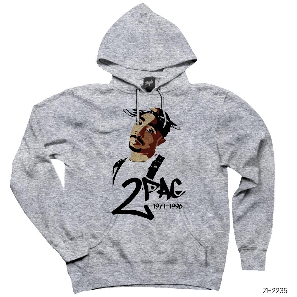 Tupac Shakur Drawing Gri Kapşonlu Sweatshirt Hoodie