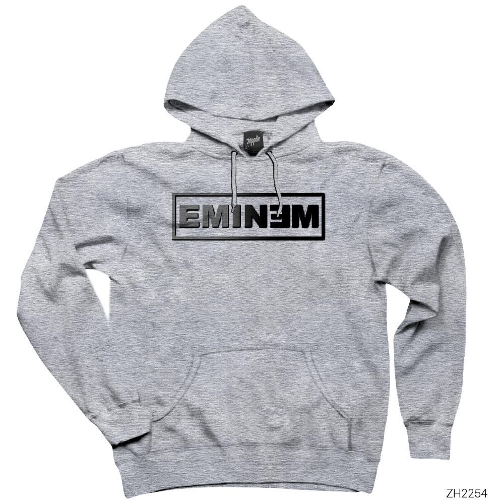 Eminem Logo Gri Kapşonlu Sweatshirt Hoodie