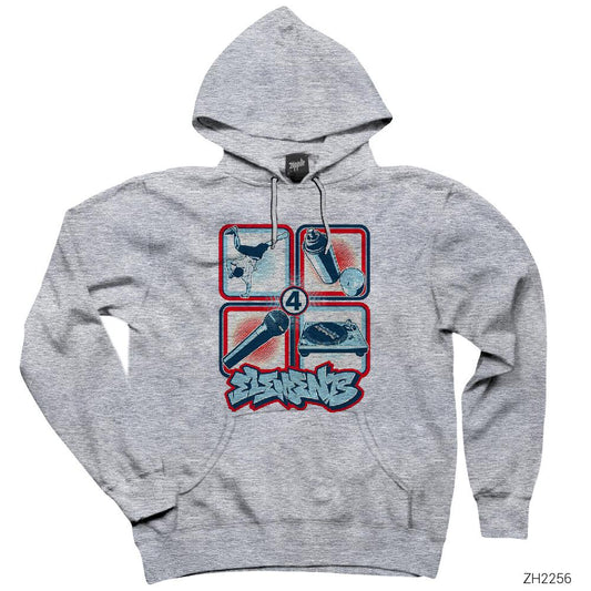 Hip-Hop 4 Element Gri Kapşonlu Sweatshirt Hoodie