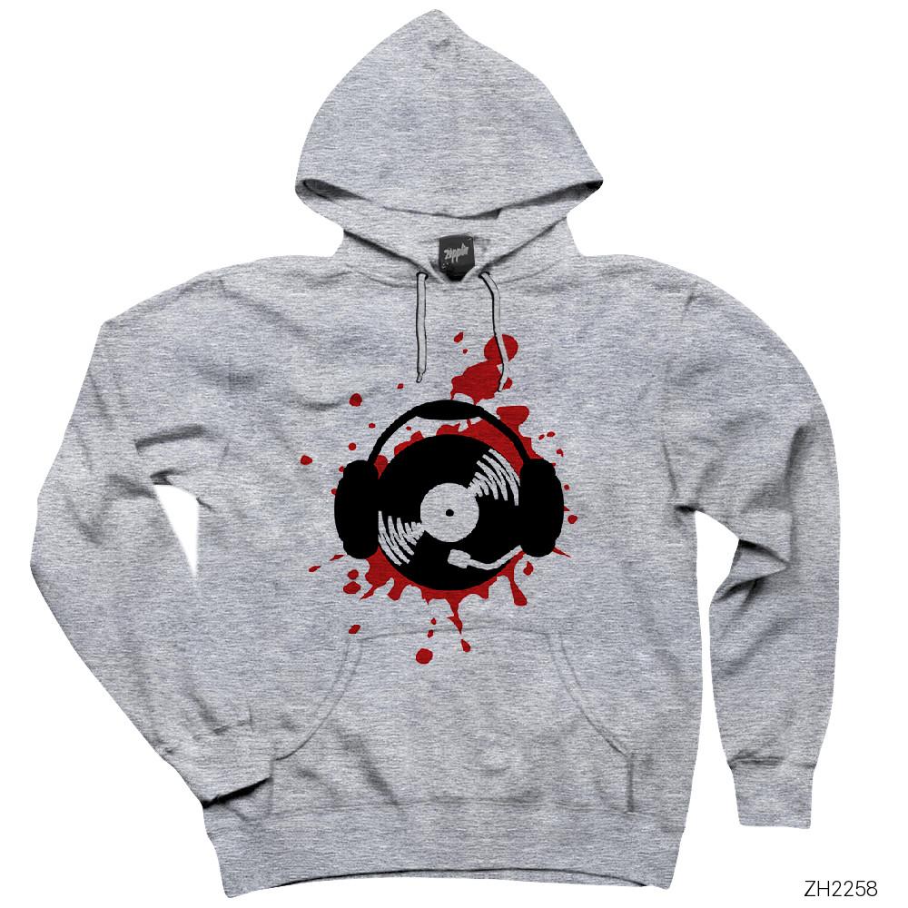 Hip-Hop Dj Scratch Gri Kapşonlu Sweatshirt Hoodie