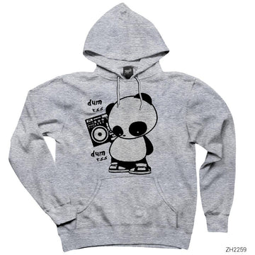 Hip-Hop Panda Gri Kapşonlu Sweatshirt Hoodie