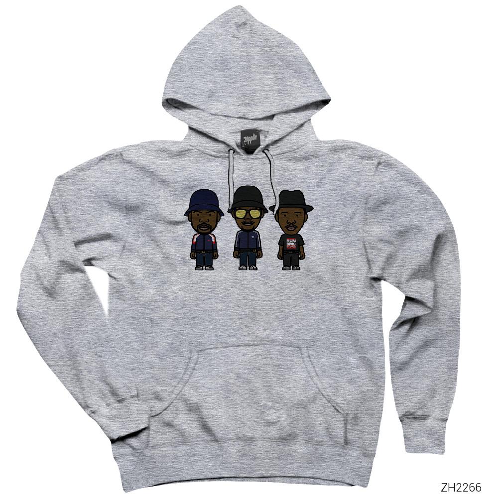 Run Dmc Cartoon Gri Kapşonlu Sweatshirt Hoodie