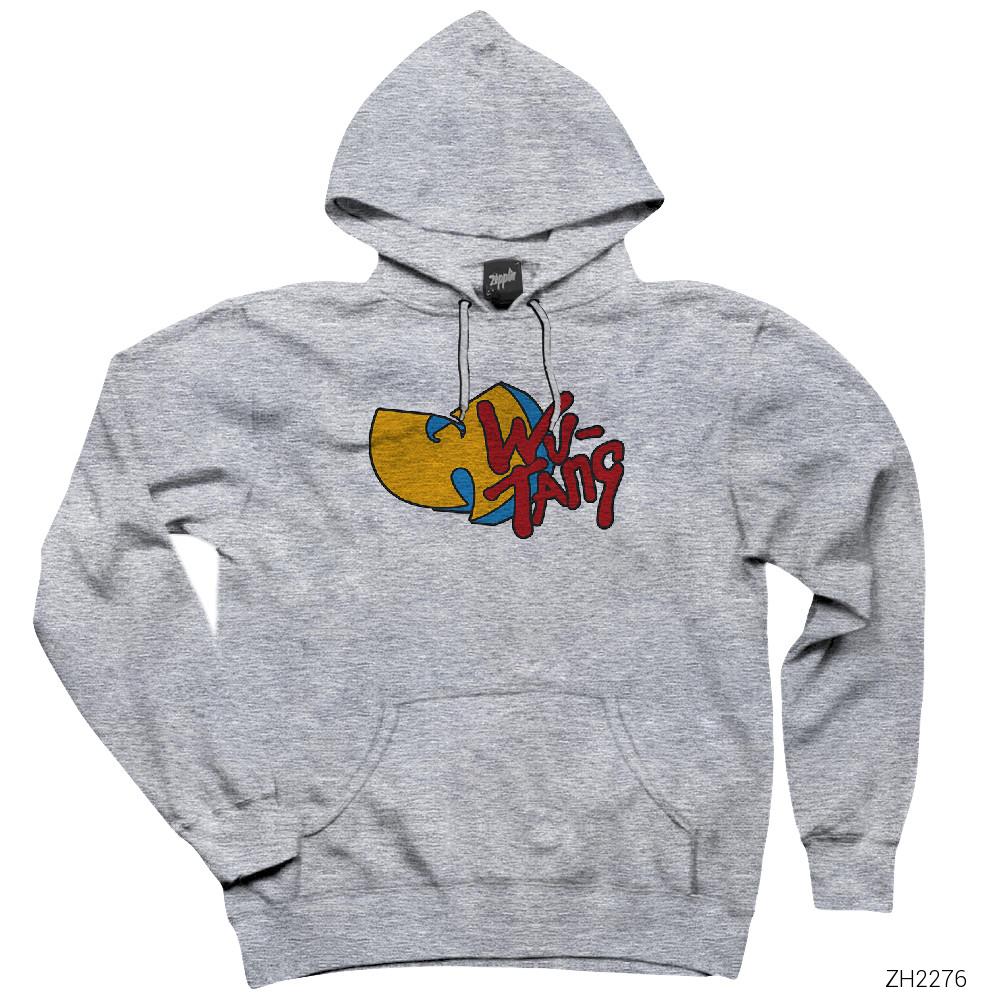 Wu-Tang Cartoon Logo Gri Kapşonlu Sweatshirt Hoodie