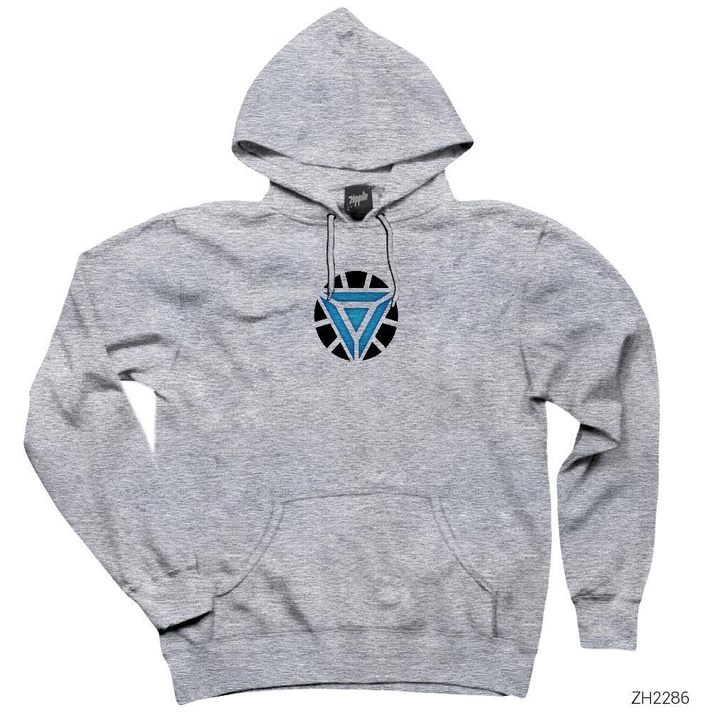Iron Man 2019 Arc Reactor Gri Kapşonlu Sweatshirt Hoodie