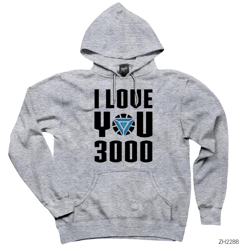 Iron Man Love 3000 Gri Kapşonlu Sweatshirt Hoodie