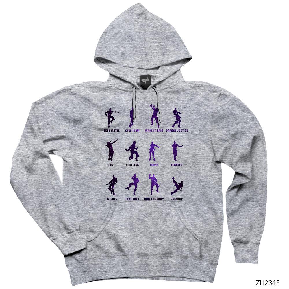 Fortnite Dance Figures Gri Kapşonlu Sweatshirt Hoodie