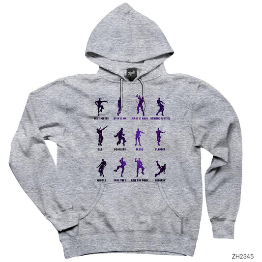 Fortnite Dance Figures Gri Kapşonlu Sweatshirt Hoodie