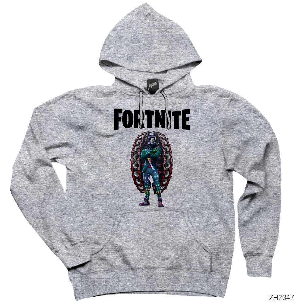 Fortnite Dj Yonde Gri Kapşonlu Sweatshirt Hoodie