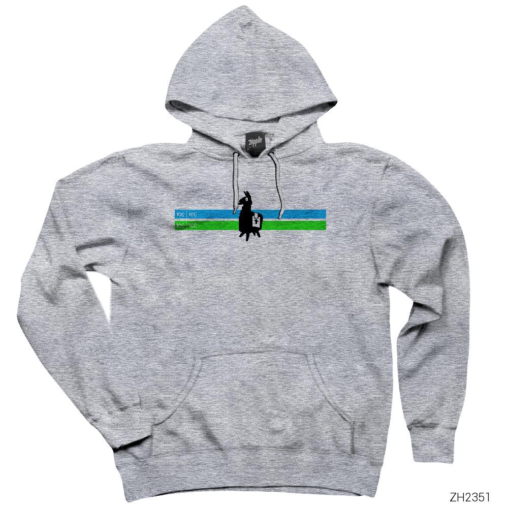Fortnite Health Bar Gri Kapşonlu Sweatshirt Hoodie