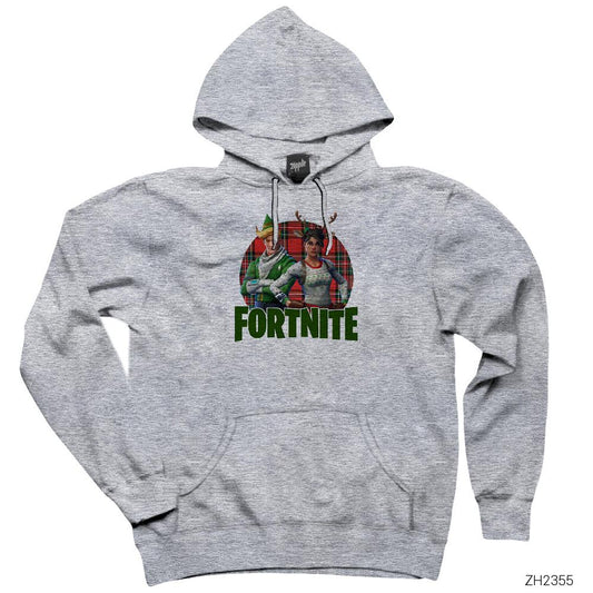 Fortnite X-mas Skin Logo Gri Kapşonlu Sweatshirt Hoodie