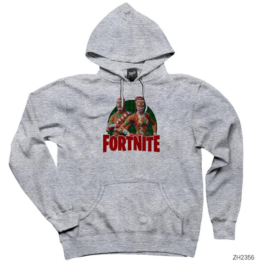 Fortnite X-mas Skin Logo 2 Gri Kapşonlu Sweatshirt Hoodie