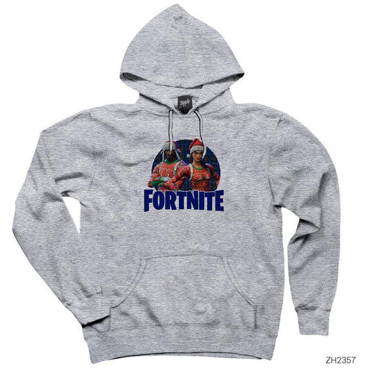 Fortnite X-mas Skin Logo 3 Gri Kapşonlu Sweatshirt Hoodie