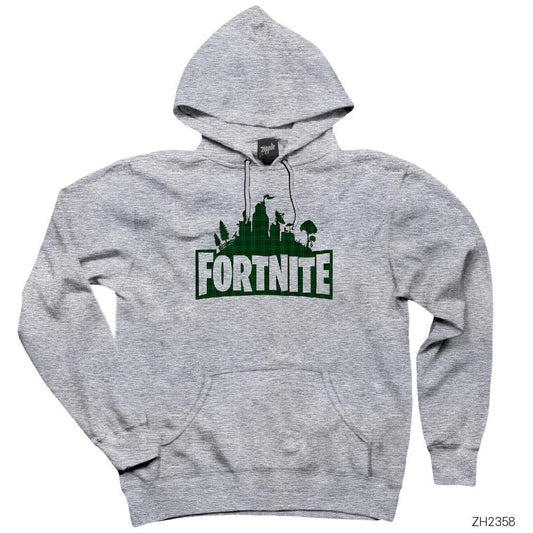 Fortnite X-mas Skin Logo 4 Gri Kapşonlu Sweatshirt Hoodie