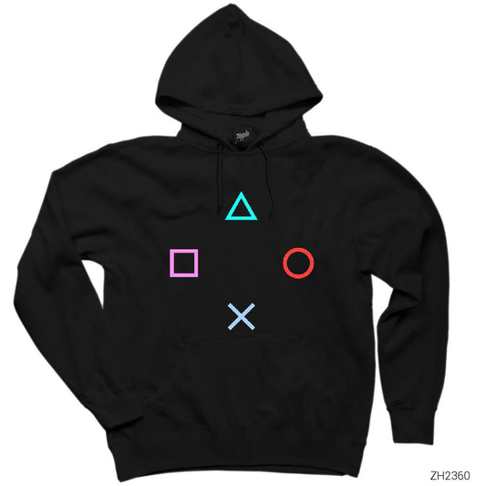 Gamepad Buttons Siyah Kapşonlu Sweatshirt Hoodie