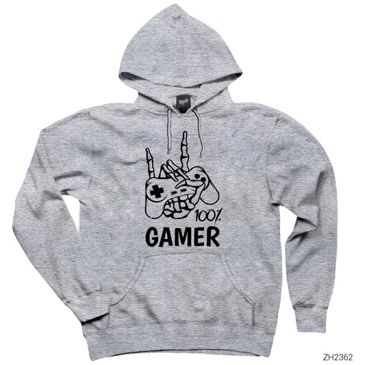 Gamer %100 Gri Kapşonlu Sweatshirt Hoodie