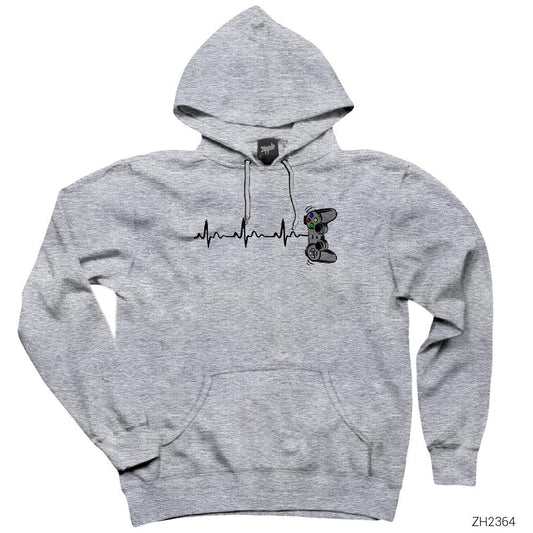 Gamer Hearthbeat Gri Kapşonlu Sweatshirt Hoodie