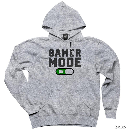 Gamer Mode On Gri Kapşonlu Sweatshirt Hoodie