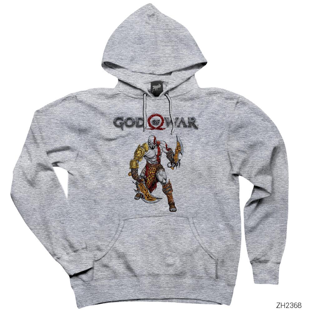 God Of War Fighter Gri Kapşonlu Sweatshirt Hoodie