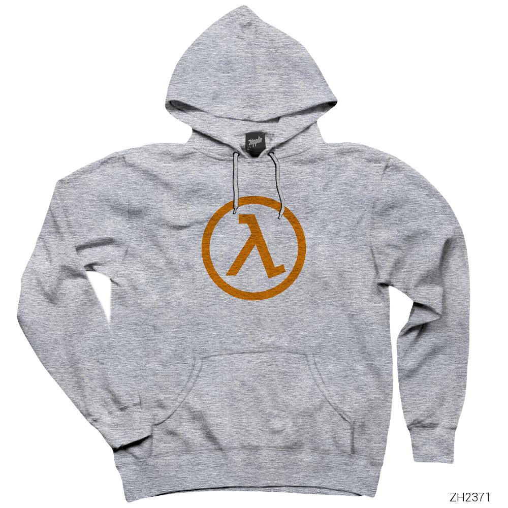 Half Life Logo Gri Kapşonlu Sweatshirt Hoodie