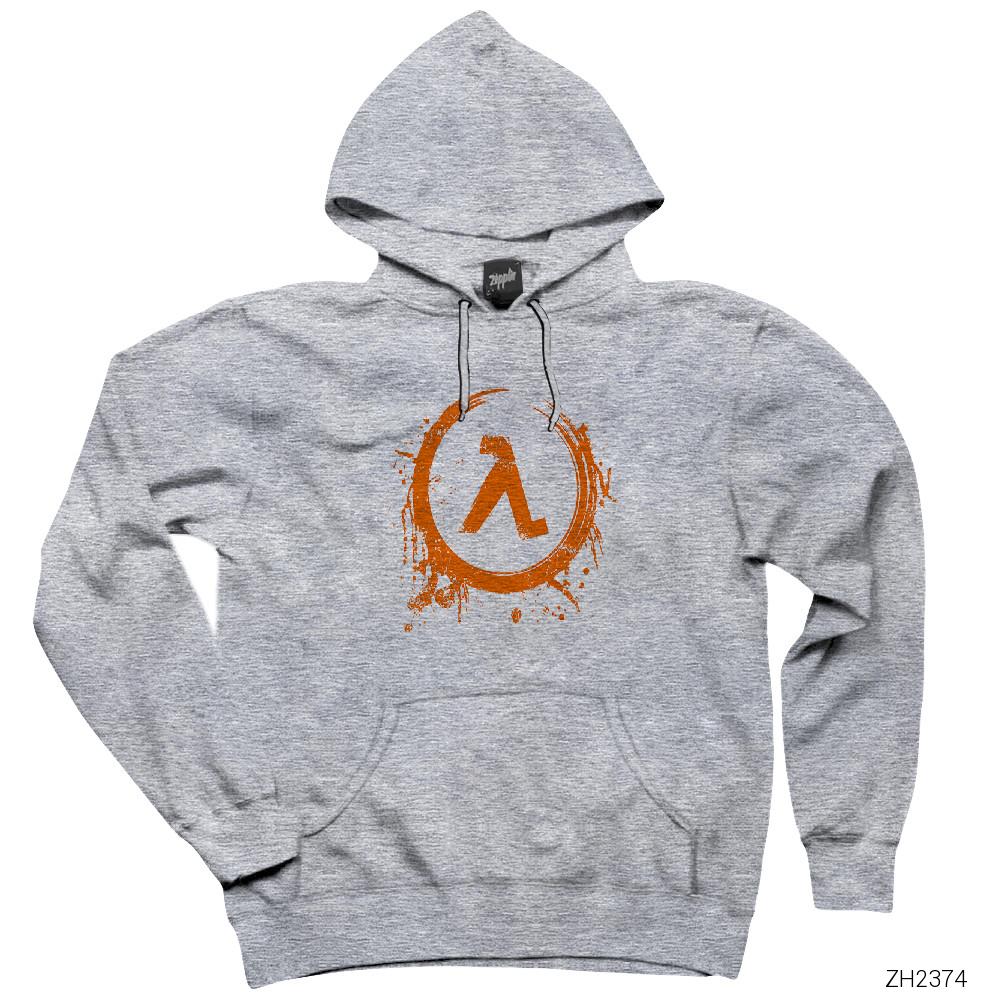 Half Life Logo Splash Gri Kapşonlu Sweatshirt Hoodie