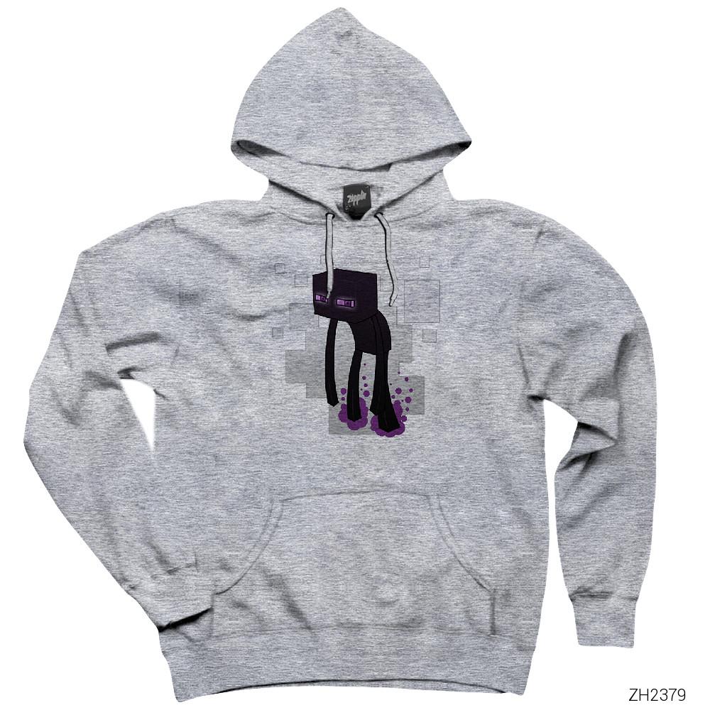 Minecraft Enderman Gri Kapşonlu Sweatshirt Hoodie