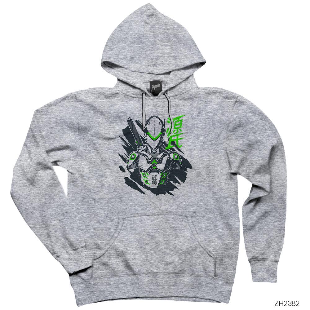 Overwatch Genji Gri Kapşonlu Sweatshirt Hoodie