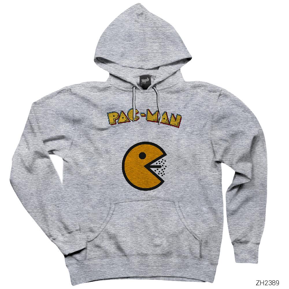 Pac-man Gri Kapşonlu Sweatshirt Hoodie