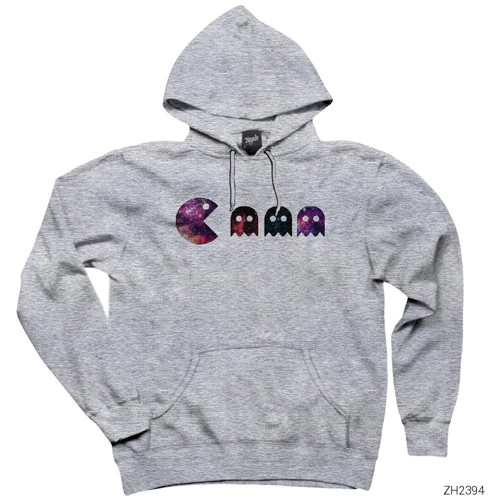 Pac-man Space Gri Kapşonlu Sweatshirt Hoodie
