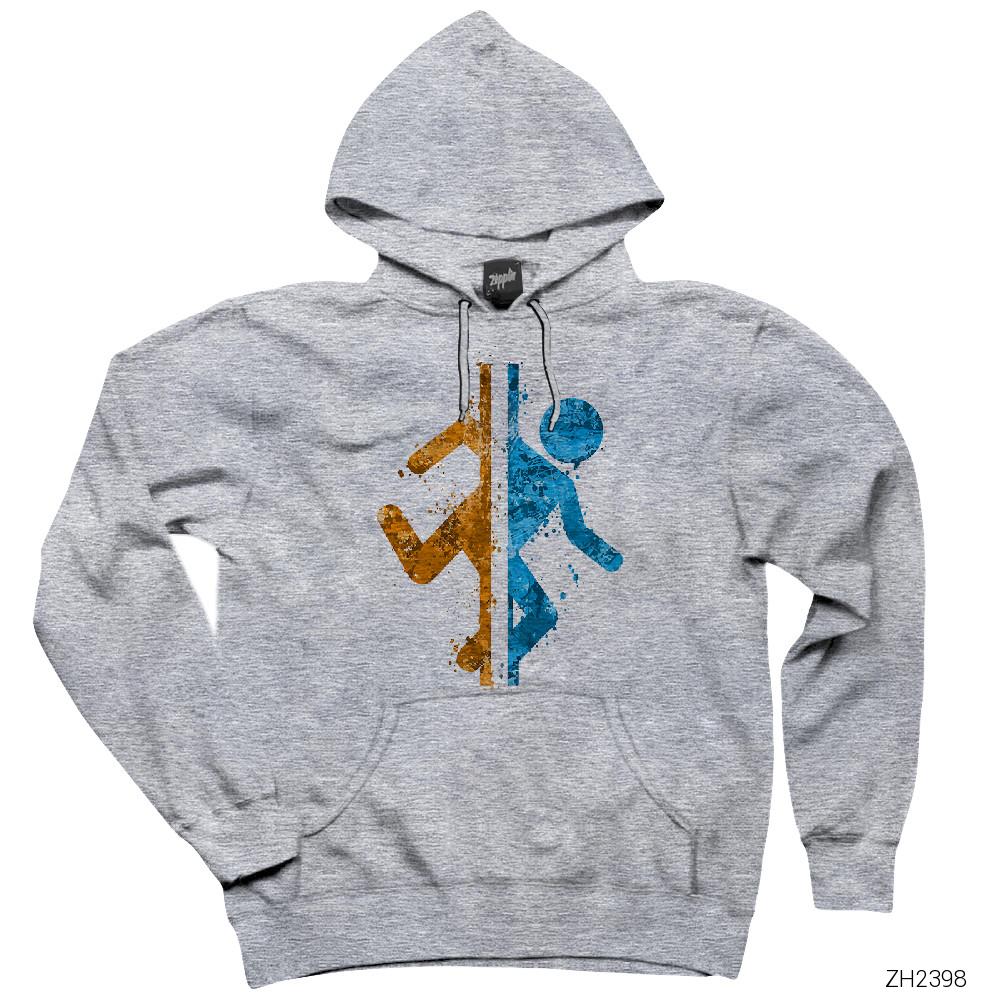 Portal 2 Co-Op Gri Kapşonlu Sweatshirt Hoodie