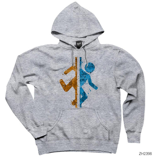 Portal 2 Co-Op Gri Kapşonlu Sweatshirt Hoodie