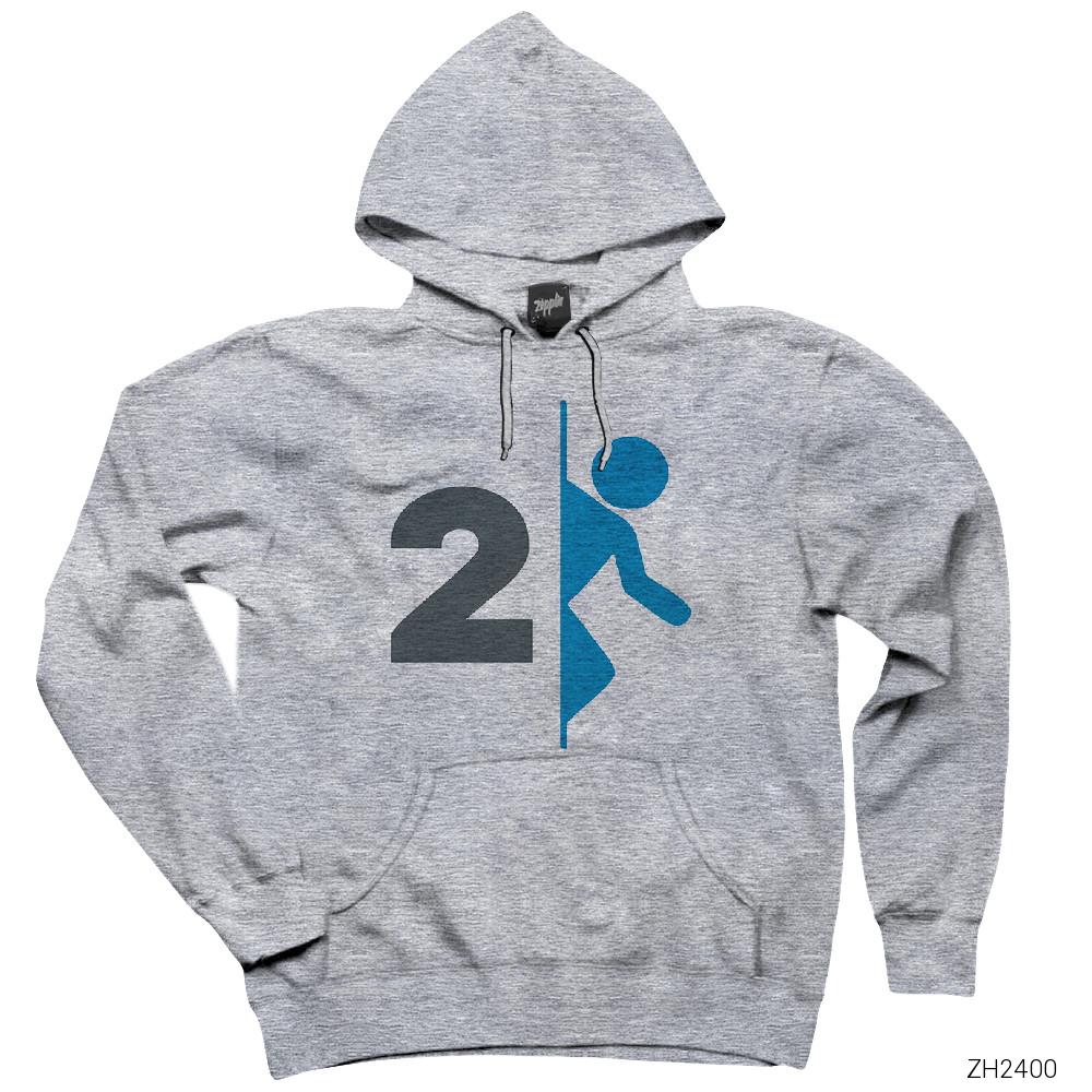 Portal 2 Logo Gri Kapşonlu Sweatshirt Hoodie