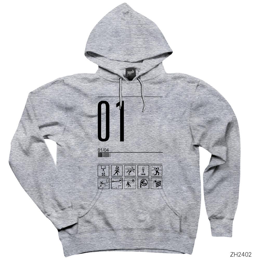 Portal Aperture Level 1 Gri Kapşonlu Sweatshirt Hoodie