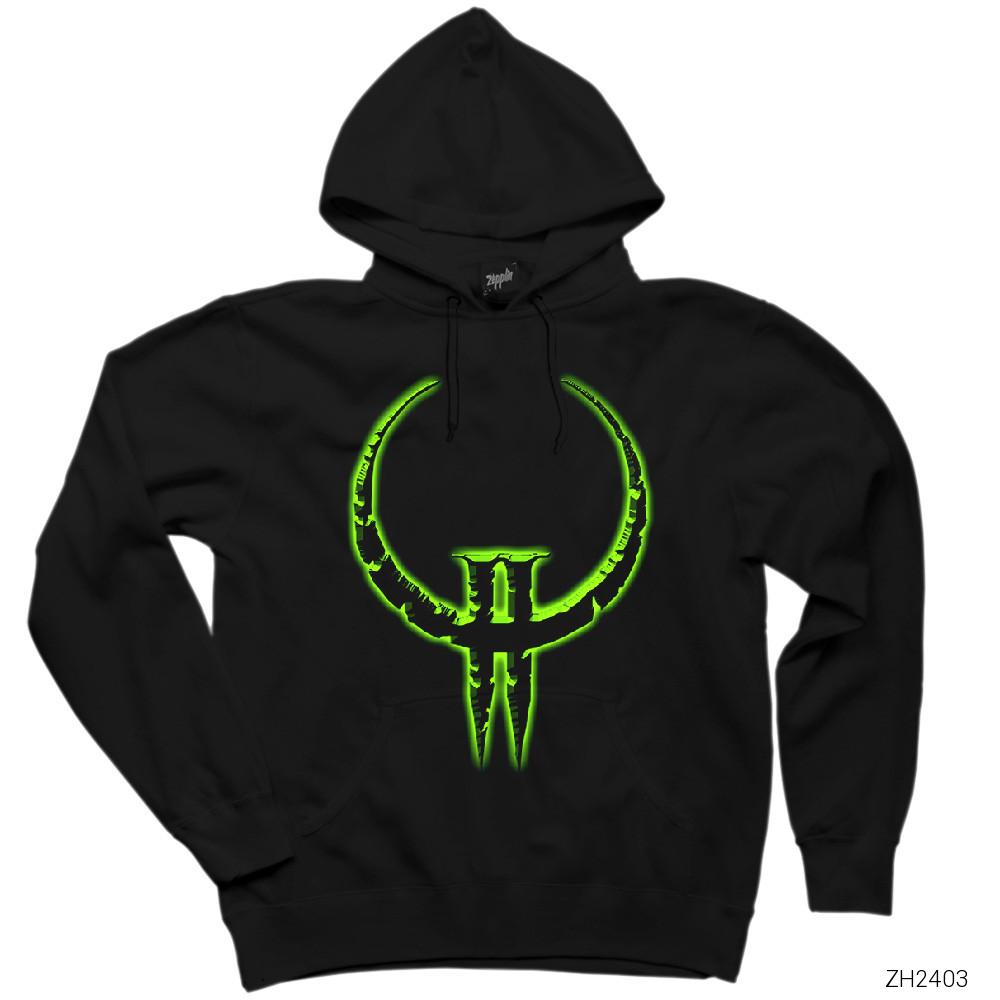 Quake 2 Siyah Kapşonlu Sweatshirt Hoodie