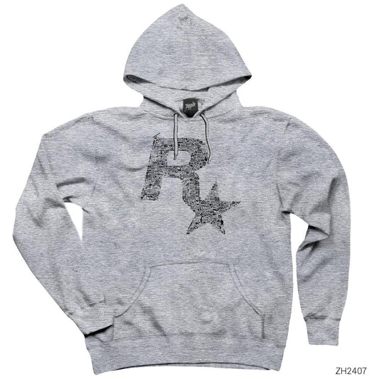 Rockstar Logo 2 Gri Kapşonlu Sweatshirt Hoodie