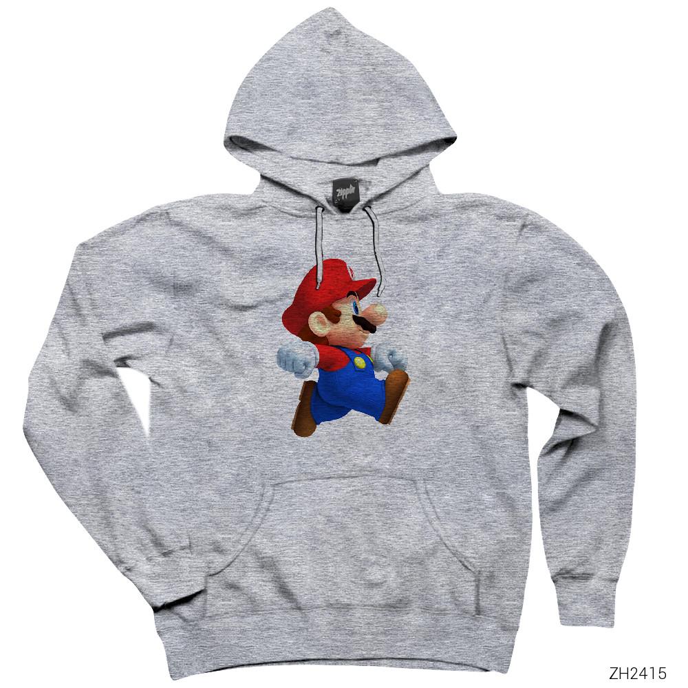 Super Mario Gri Kapşonlu Sweatshirt Hoodie
