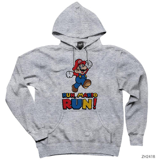 Super Mario Run Run Gri Kapşonlu Sweatshirt Hoodie
