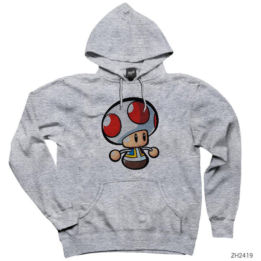 Super Mario Toad Gri Kapşonlu Sweatshirt Hoodie