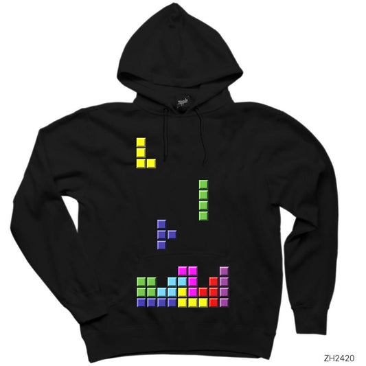 Tetris Blocks Siyah Kapşonlu Sweatshirt Hoodie
