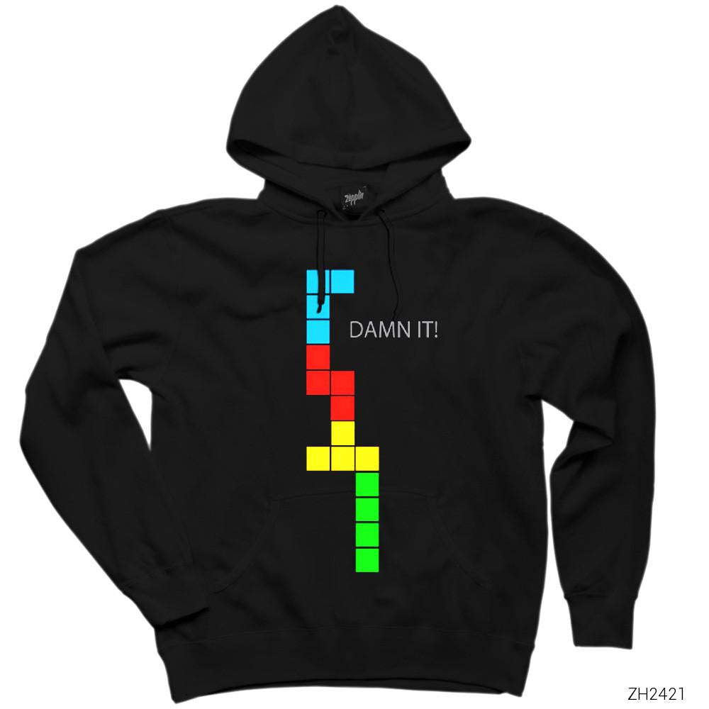 Tetris Damn It Siyah Kapşonlu Sweatshirt Hoodie