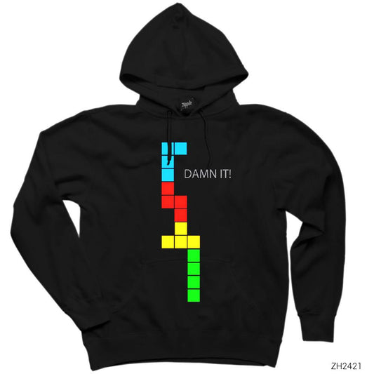Tetris Damn It Siyah Kapşonlu Sweatshirt Hoodie